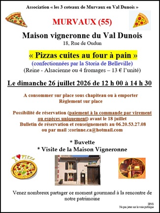 Pizzas cuites au feu de bois à Murvaux le 26 juillet